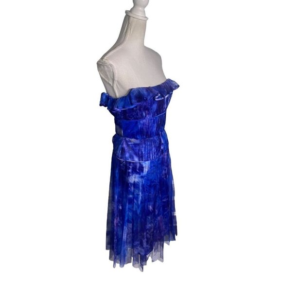 Marchesa Notte Pleated SLEEVELESS Printed Chiffon Dress Royal Blue Womens Size 2 - Picture 6 of 10